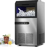 ADVWIN Commercial Ice Cube Maker, Self Cleaning Ice Machine, 45KG/24H, Stainless Steel Silver