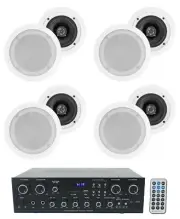 Technical Pro RX400X4 Bluetooth Home Receiver Amp+8) 5.25" White Ceiling Speaker