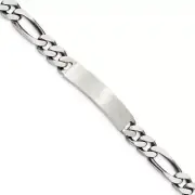 Sterling Silver 7" Engraveable Antiqued Figaro Link ID Bracelet