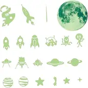 Generic Nursery Room Wall Sticker Set Glow Dark Stars and Spaceship Decals for Boys and Girls Decor