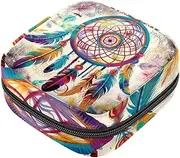 Period Bag,Sanitary Napkin Storage Bag,Ethnic Leaf Colored Dreamcatcher,Tampon Holder for Purse