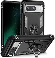 [Cavor] for Google Pixel 8A Case (6.1") TPU Case PC Bumper 360° Rotation Ring Holder Kickstand Back Cover [Work with Magnetic Car Mount] Shockproof Protective Cover-Black