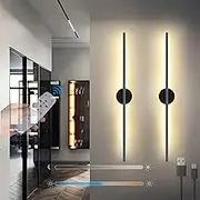 Wall Lights Modern Dimmable LED Wall Sconce with Remote Control Wall Lamp with Touch Switch USB Rechargeable Battery Powered Lighting Fixtures 350° Rotation for Living Room (2 Packs,Black Round)