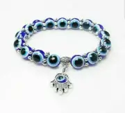 Authentic Turkey Glass Bead Evil Eye Protection Hamsa Hand Fatima Palm Bracelet