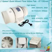6"/150mm 2 Speed Quiet Mixed Flow Inline Fan Hydroponics Vent Duct Extractor