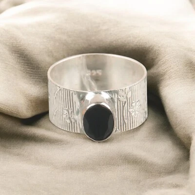 Black Onyx Gemstone 925 Sterling Silver Designer Jewelry Handmade Ring For Gift