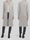 NWT TAHARI 100% CASHMERE 44" Long Duster Cardigan w/Pockets Light Gray Sz.L