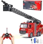 AISYAH RC Fire Engine Truck - Remote Control Fire Truck Toy with 12-Inch Ladder and Lights and Sirens, Best Gift Toy for Boys Girls