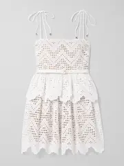 [Self-Portrait] Self-Portrait - Belted Scalloped Broderie Anglaise Cotton-voile Mini Dress - White - UK 14 UK 14 White