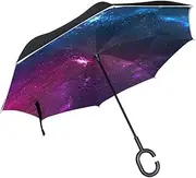 Double Layer Inverted Umbrella Cars Reverse Umbrella Nebula Galaxy Stars Windproof UV Proof Travel Outdoor Umbrella