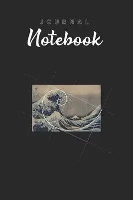 Journal Notebook: Hokusai Meets Fibonacci Spitural Blank Pages Rule Lined Journal Notebook with Black Cover Size 6in x 9in x120 Pages fo