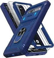 for Google Pixel 7A Case with Slide Camera Cover & Screen Protector*2, Pixel 7A Case Build in 360° Rotating Ring Kickstand, Military Grade Protective Case for Google Pixel 7A Phone Case, Blue