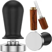 Espresso Coffee Tamper 35lbs Coffee Tamper with Espresso Coffee Stirrer Stainless Steel Espresso Distribution Tool Espresso Stamp Press with Needles Espresso Machine Tamper for Home (Black)