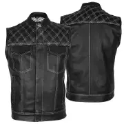 Bikers Gear Sons of Anarchy Cross Hatch pattern Motorcycle Leather Vest White