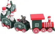 SAFIGLE Wooden Snowman Christmas Train Decoration 5 Sections Small Train for Kids Green Design Lightweight and Portable
