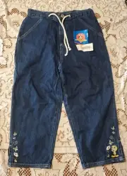 Looney Tunes Tweety Bird Girl's Denim Capri pants. Floral Vintage 2000 Size 16