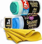 Premium 2pk Mini +1 Free Shammy Cloth for Car Drying - (17”x13”) - Super Absorbent Chamois Towel for Car - Reusable Shammy Towel for Car - Scratch-Free Car Drying Towel