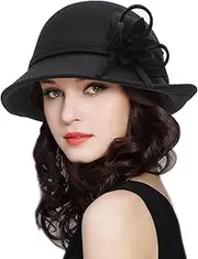[INOGIH] Women 1920s Classic Wool-Felt-Cloche Church-Hat Crushable Round-Bowler-Hat Derby Hat Party