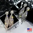 Women 925 Sterling Silver Earrings Crystal Tassel Water Teardrop Bling Ins 0510
