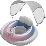 Inflatable Baby Floats - Baby Pool Float with Canopy, Infant Swimming Floats, Sun Protection Pool Chair Float with Canopy, Swimming Floating Seat Toys with Loud Trumpet for Toddler Children Boy Girl