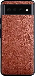 for Google Pixel 6/6 Pro Case Slim Luxury Business Lychee Pattern Leather Case TPU Soft Frame Shockproof Protective Cover (for Google Pixel 6, Brown)