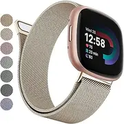 Strap compatible with Fitbit Versa 3 Straps/Versa 4 Strap/Fitbit Sense/Sense 2 Strap for Women Men, Breathable Stainless Steel Mesh Loop Adjustable Wristband Replacement Metal Strap