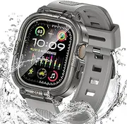 [Goton] 3 in 1 Waterproof Case and Band with Tempered Glass Screen Protector for Apple Watch Series 9 8 7 6 5 4 SE Ultra 44mm 40mm 45mm 41mm 49mm, Hard PC Front&Back Bumper Cover for iWatch Accessories