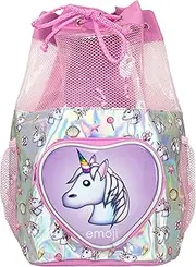 Emoji Kids Unicorn Swim Bag - Pink, 25 x 25 x 40cm, 22.5L, Heart-Shaped Pocket, Mesh Pockets, Drawstring Closure