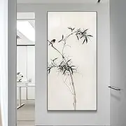 Hand Painted Oil Painting - New Chinese Style Ink Magpie Bamboo Texture Light Luxury Painting Wall Art Home Decoration,Personality for Living Room Home Bedroom Office Porch Decor,As Shown,110 X 22