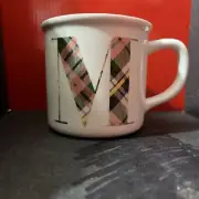 Pottery Barn Plaid Letter M Alphabet Initial Monogram Coffee Mug