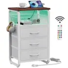 Bed Side Table with 3 Fabric Drawers, Night Stand with Walnut 3 Drawers
