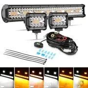 AUXBEAM 20"+4"Inch LED Work Light Bar Amber White Strobe Flash Pods Driving Lamp