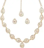 [Sunsoul] By Touchstone Indian Bollywood Exclusive Handcrafted Traditional Pear Shape Workmanship Rhinestone Elegant Designer Jewelry Necklace Mangtika Set In Antique Gold Tone For Women., No Gemstone
