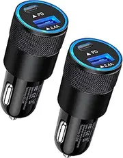 30W USB C Car Charger, [2Pack] PD 3.0 Fast Charge Dual Port USB Type C and 2.4a USB A Cargador Carro Lighter Adapter Base for iPhone 16, iPad, Galaxy S25, LG, Google Pixel GPS, Z Play Droid, Motorola