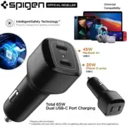 SPIGEN PC2000 65W PD 3.0 Dual USB-C Fast Car Charger for MacBook iPhone Galaxy