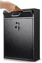 Yaocom Locking Mailbox with Key for Outdoor Large Wall Mount Mail Box with Lock Security Mail Drop Metal Collection Boxes Hanging Secure Postbox(Black,16.2 x 11.2 x 4.7 Inches)