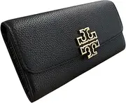 [Tory Burch] Women's Britten Pebble Leather Envelope Wallet (Black), Black, Continental Wallet