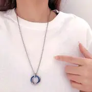Interlocking Ring Pendant Necklace Titanium Steel - Necklace - Blue - 60cm