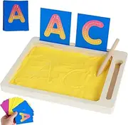 Fizocosisto Montessori Sand Tray for Kids - Wooden Writing Tray with Pen, Sand & Cards – Sensory Writing Practice for Preschool Classroom - Learn Letters & Numbers (Ages 3+)