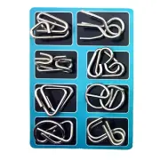 8IN1 Metal Montessori Puzzle Wire Mind Brain Teaser Blue Toys IQ EQ Improve Tool