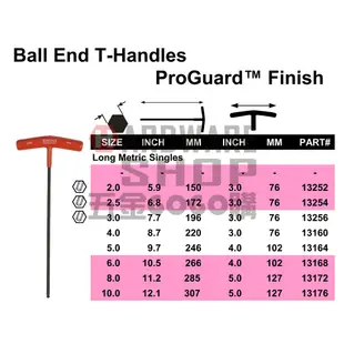 美國 BONDHUS 公制 13164 5.0 mm T型 超長 球型 六角板手 球頭 六角扳手 5mm