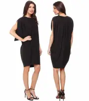 BCBG MAXAZRIA Womens Sexy Monet Draped Sleeve Black Party Cocktail Mini Dress