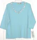 *KENETH TOO KNIT BLOUSE SHIRT SIZE PS- PM LAVENDER LIGHT BLUE BEADS NWT