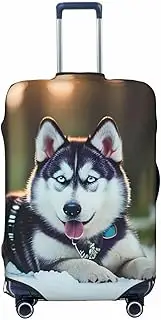 [CADREWY] Husky Dog Print Travel Suitcase Cover Luggage Protector with Elastic Anti Scratch for Carry On, Black, Large