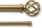 MODE Premium Collection Double Curtain Rod Set (1 1/8" Front Rod and 5/8" Back Rod) with Round Birdcage Curtain Rod Finials, Wall Mounted Adjustable Curtain Rod, Fits 72” to 144” Windows, Warm Gold