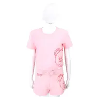 在飛比找Yahoo奇摩購物中心優惠-MOSCHINO 泰迪熊大頭刺繡粉色棉質運動套裝(T恤+短褲