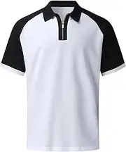 [Zylphorix] Men's Quarter Zipper Casual Polo Shirts Loose Contrast Raglan Sleeves T-Shirt Summer Cozy Sport Exercise Pullovers, White, Medium