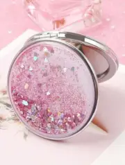Pink Glitter Sparkle Foldable Mirror Pink Compact Pocket Hand Bag Sized Gift