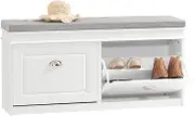 SoBuy Hallway Shoe Bench Storage Cabinet with Seat Cushion and 2 Flip-Drawers White W104 x D24 x H51cm FSR64-W