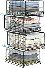 4 Pack Sliding Closet Organizers and Storage, Stackable Closet Storage Shelves, Closet Organizers and Drawer Shelf Storage Container for Wardrobe, Cupboard, Kitchen, Bathroom
